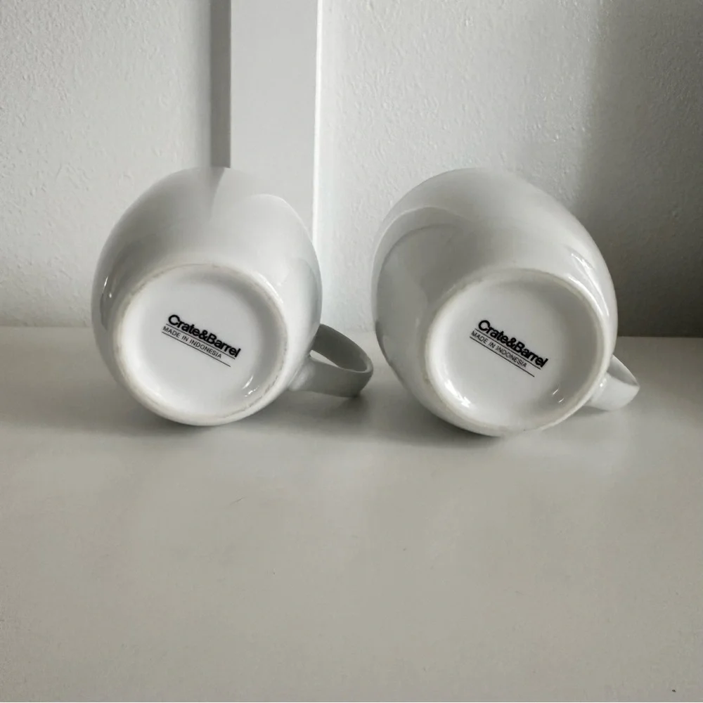 CRATE & BARREL Indonesia White 16oz Large Aspen Coffee Mugs Cups Replacements